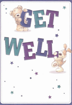 This Upper Clapton-inspired get well card creates an instant sense of reassurance, blending playful artistry with heartfelt detail. The central figures-a cuddly teddy perched atop the word 'GET' and an affectionate puppy nestled by 'WELL'-convey encouragement and hope through their gentle, rounded forms and soft, expressively drawn faces. The deep purples and cool teals of the bold typography contribute to a lively composition, while twinkling stars scattered around the message infuse the card with a quietly magical quality, much like a clear evening sky over the River Lea. The crisp, luminous background mirrors the clarity sought after in moments of recovery, evoking the refreshed feeling after a brisk walk through Millfields Park. For a florist in Upper Clapton, there's a familiar artistry in how each detail harmonises, reflecting the devotion poured into every get well bouquet. This card extends care, lightness, and brightness-offering a thoughtful companion for those on the mend, and a symbol of the positive community spirit found throughout Upper Clapton.